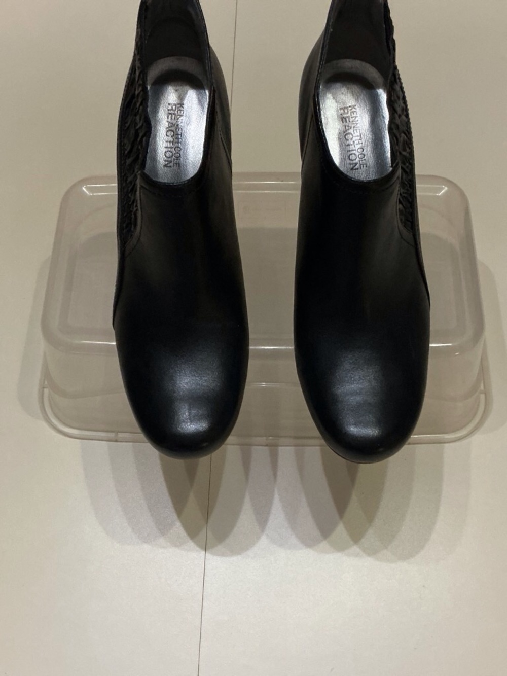 Kenneth Cole Black Leather Ankle Booties with Side Knit Detail